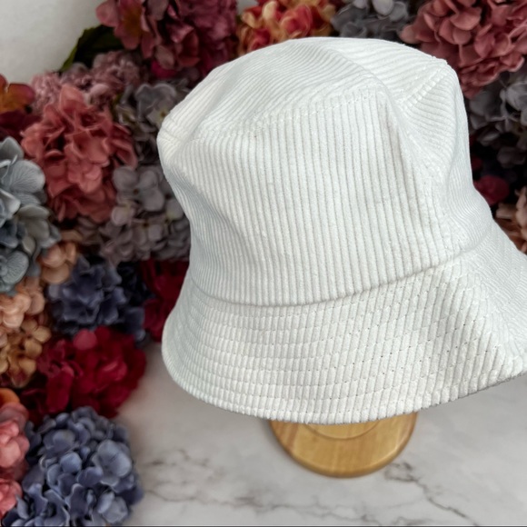 White Corduroy Cotton Bucket Hat - Picture 8 of 12